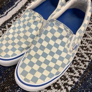 Vans Classic slip on blue and cream checkerboard men’s size 9.5
